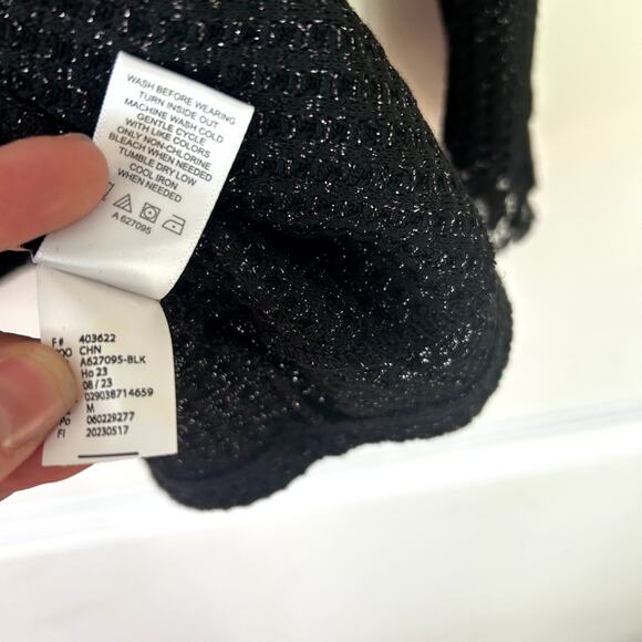 LOGO Lori Goldstein Blouse Size M NWT Waffle Knit Blouse Sparkle Lace Metallic - Picture 7 of 7